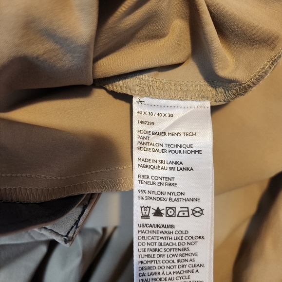 Eddie Bauer Mens Tech Pants Beige Tan Size 40x30 Hiking Outdoors UPF50 Active - Picture 8 of 12